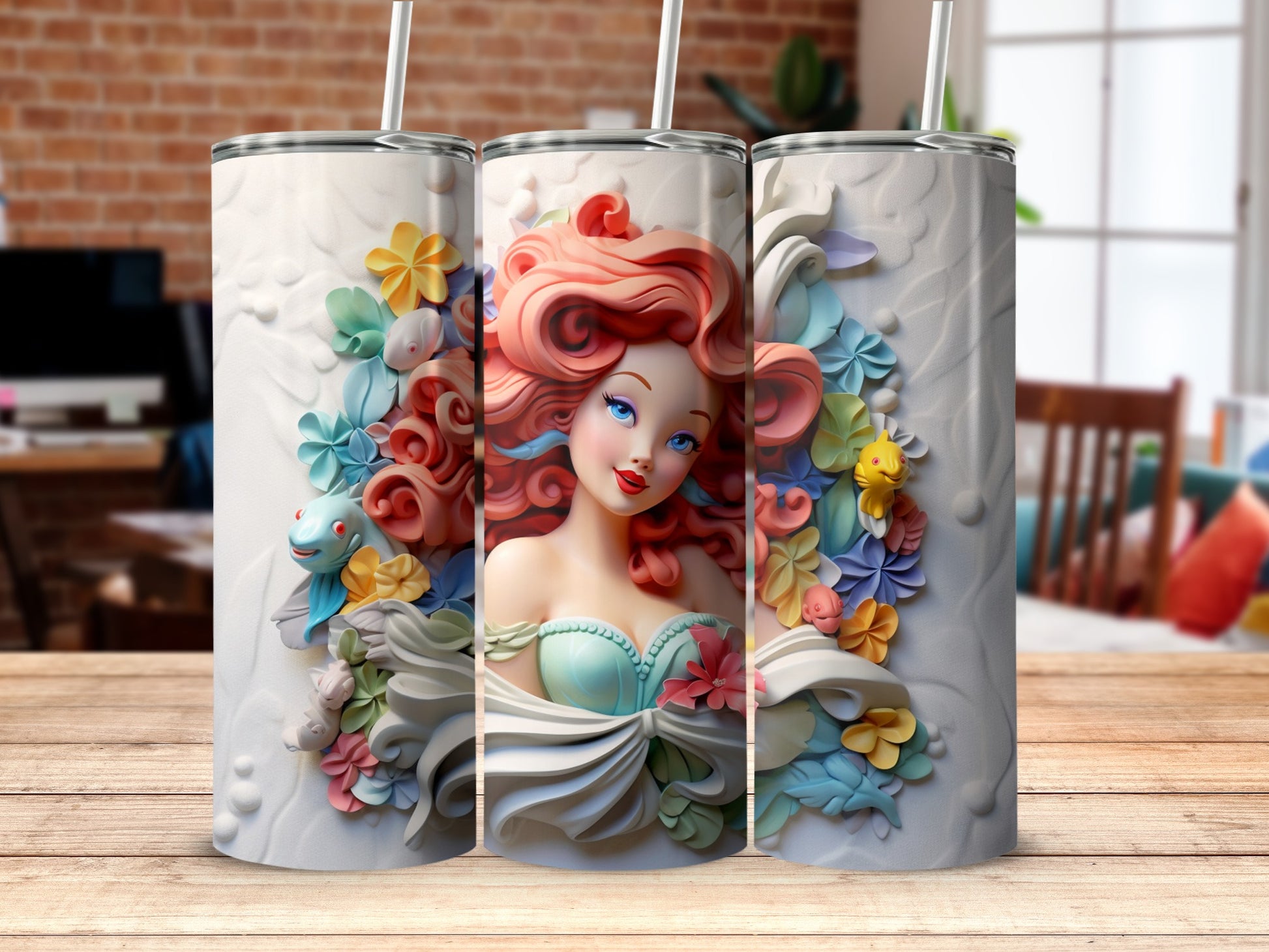 Artistic Mermaid Tumbler with Colorful Ocean Designs