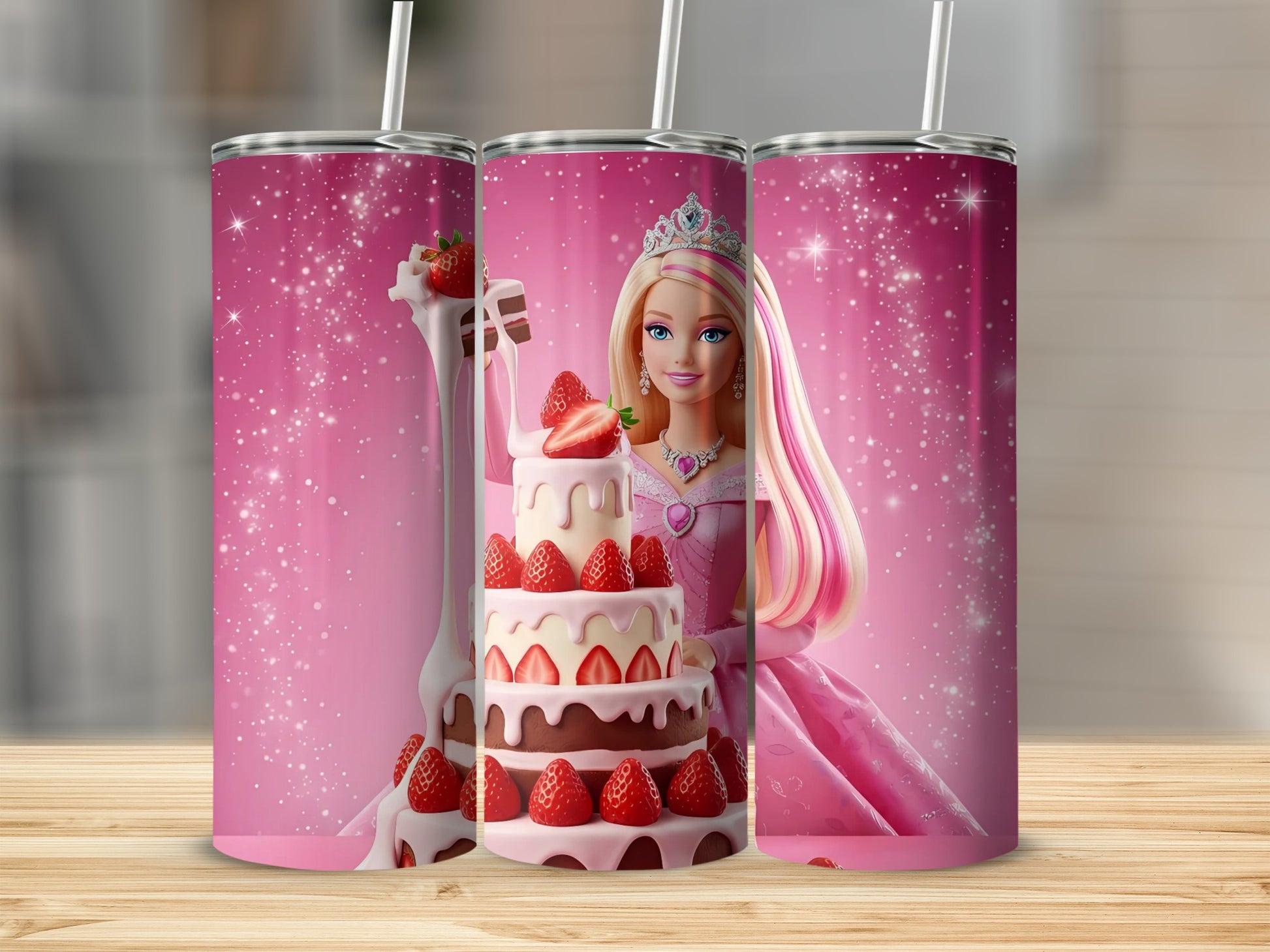 Princess with Strawberry Cake Theme Stainless Steel Tumbler