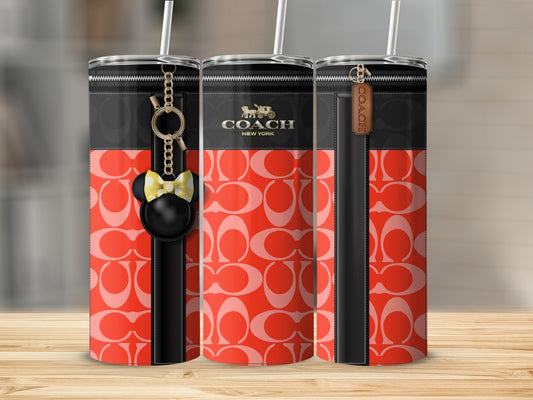 Stylish Red Coach New York Branded Tumbler With Straw
