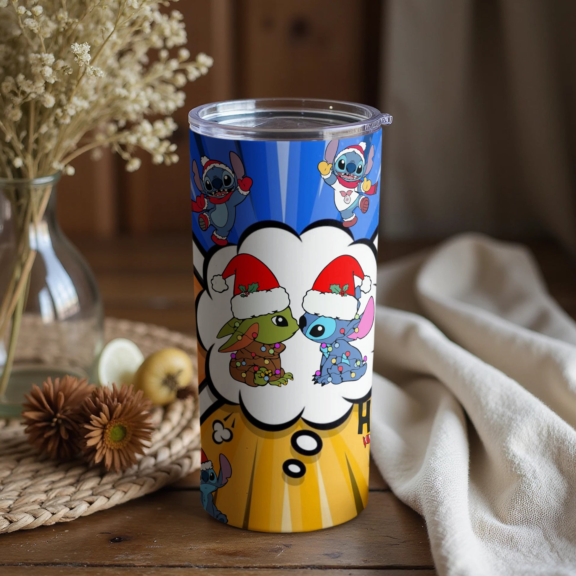 Holiday Themed Tumbler with Cute Cartoon Characters