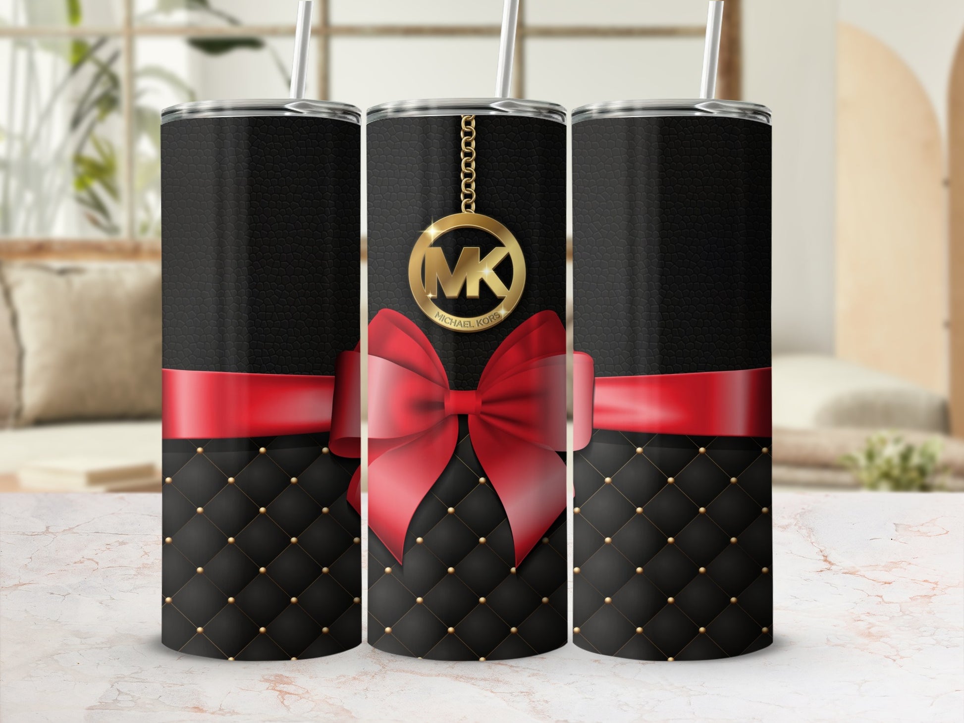 Elegant Black and Red Bow Tumbler With Gold Accent