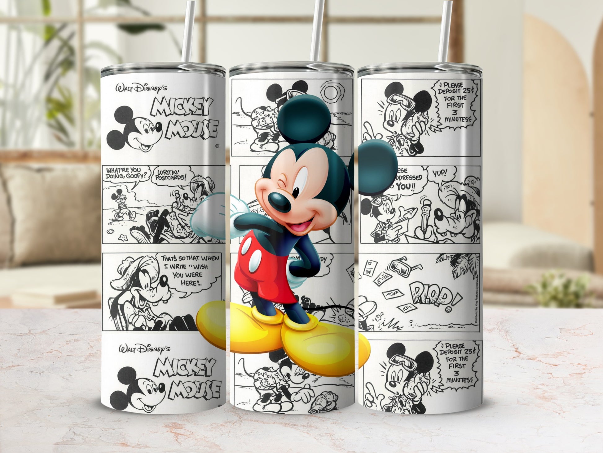 Vintage Mickey Mouse Comic Strip Tumbler Cup