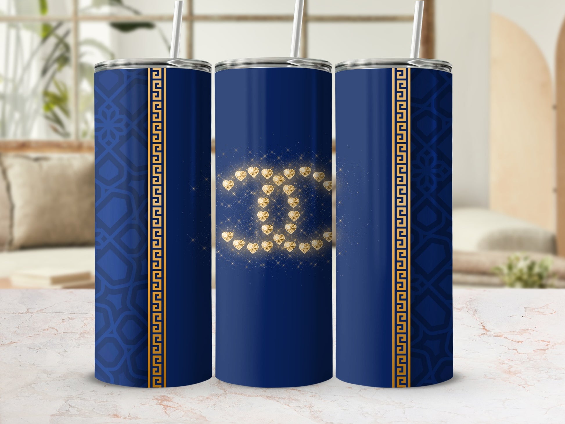 Elegant Blue and Gold Glitter Customizable Tumbler
