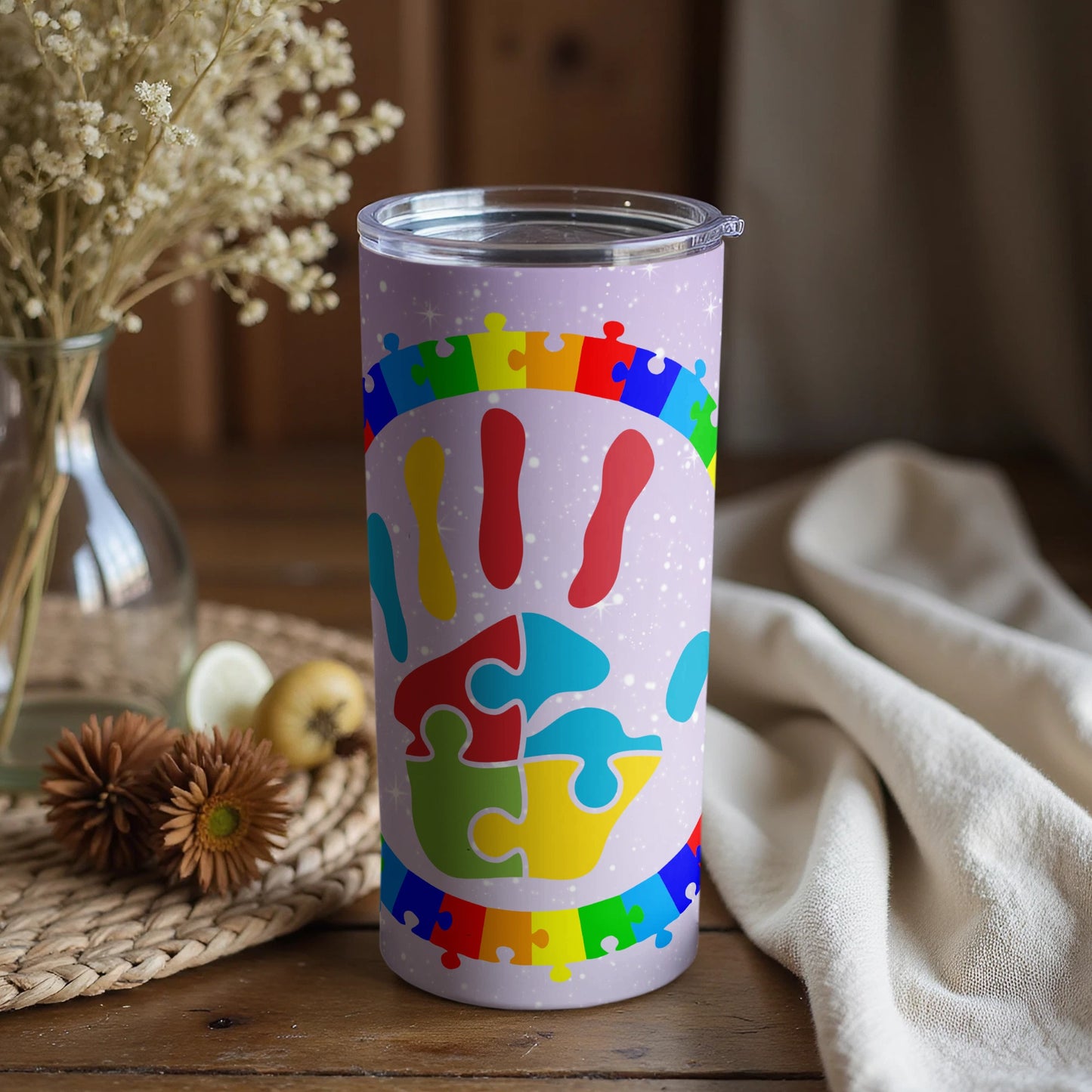 Colorful Autism Awareness Hand Print Tumbler