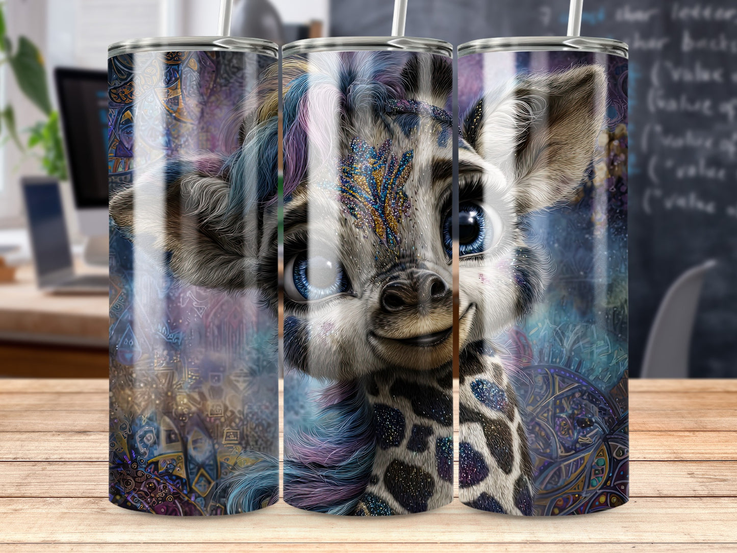 Colorful Baby Giraffe Design Insulated Tumbler Cup