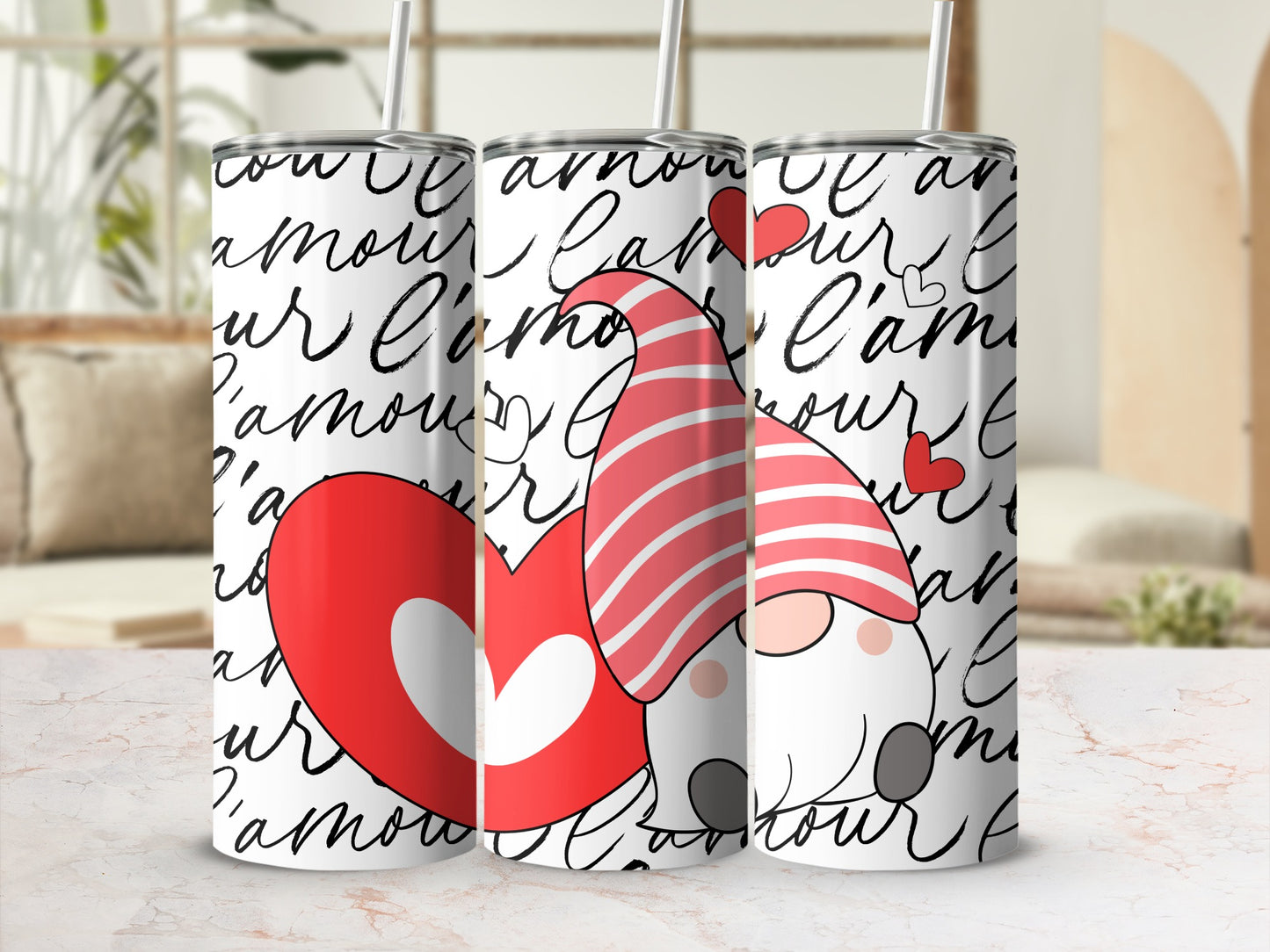 Cute Valentine Gnome Theme Stainless Steel Tumbler