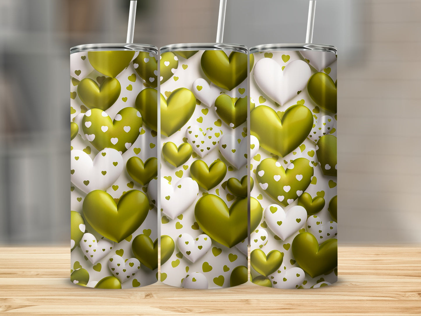 Green and White Hearts Pattern Tumbler product