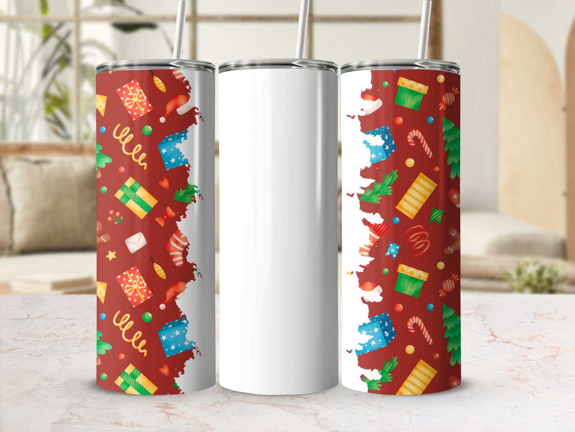 Christmas Themed Colorful Travel Tumbler