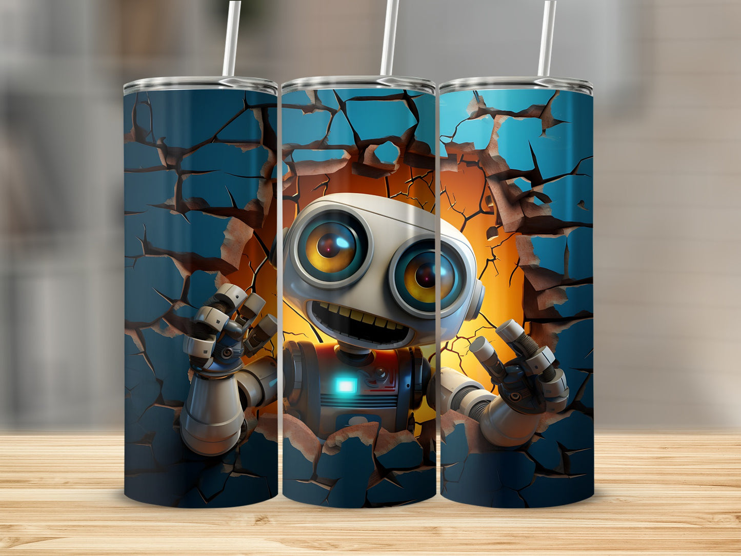 Adorable Robot Tumbler with Breaking Wall Design