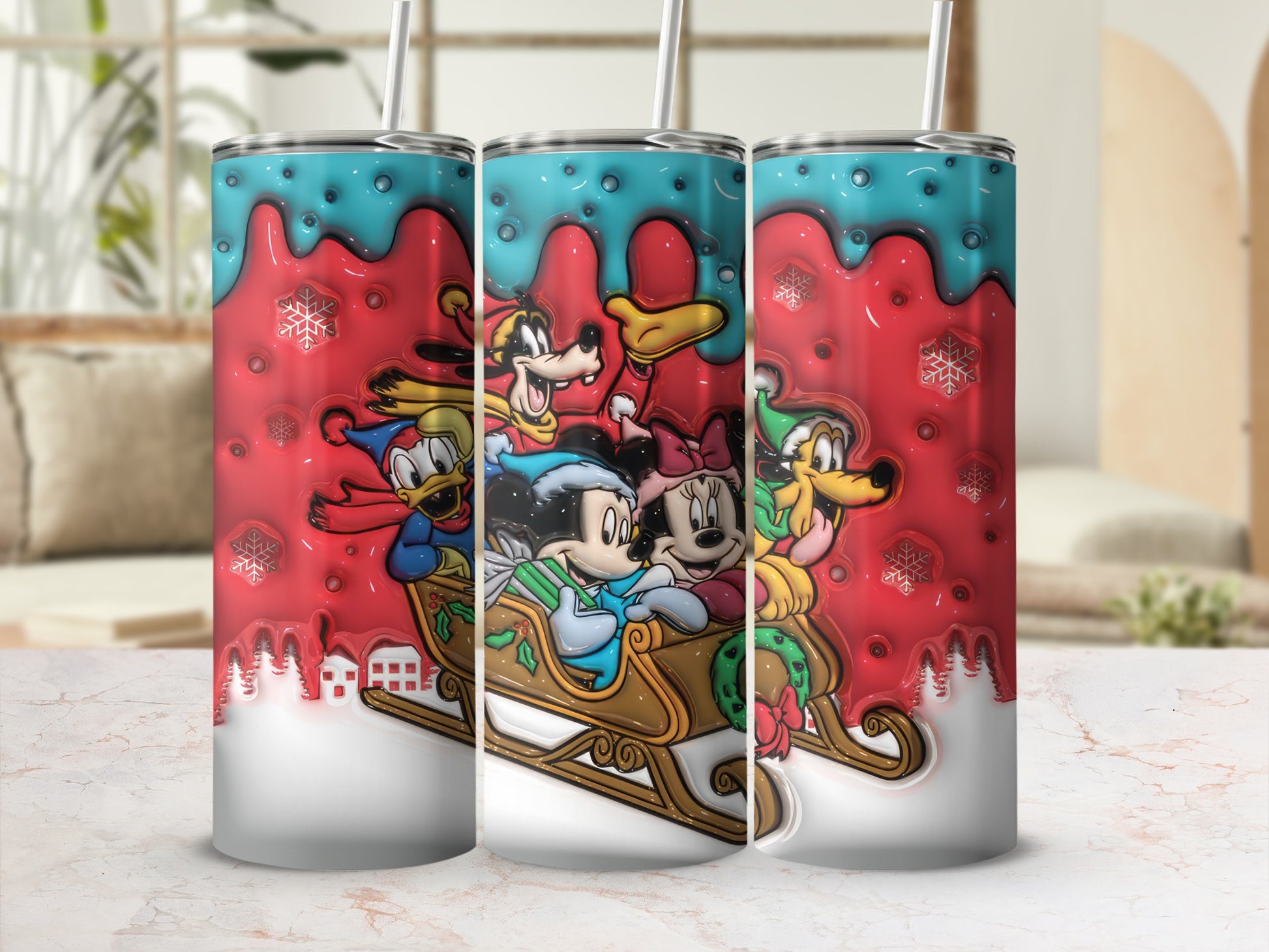 Christmas Holiday Disney Cartoon Characters Tumbler