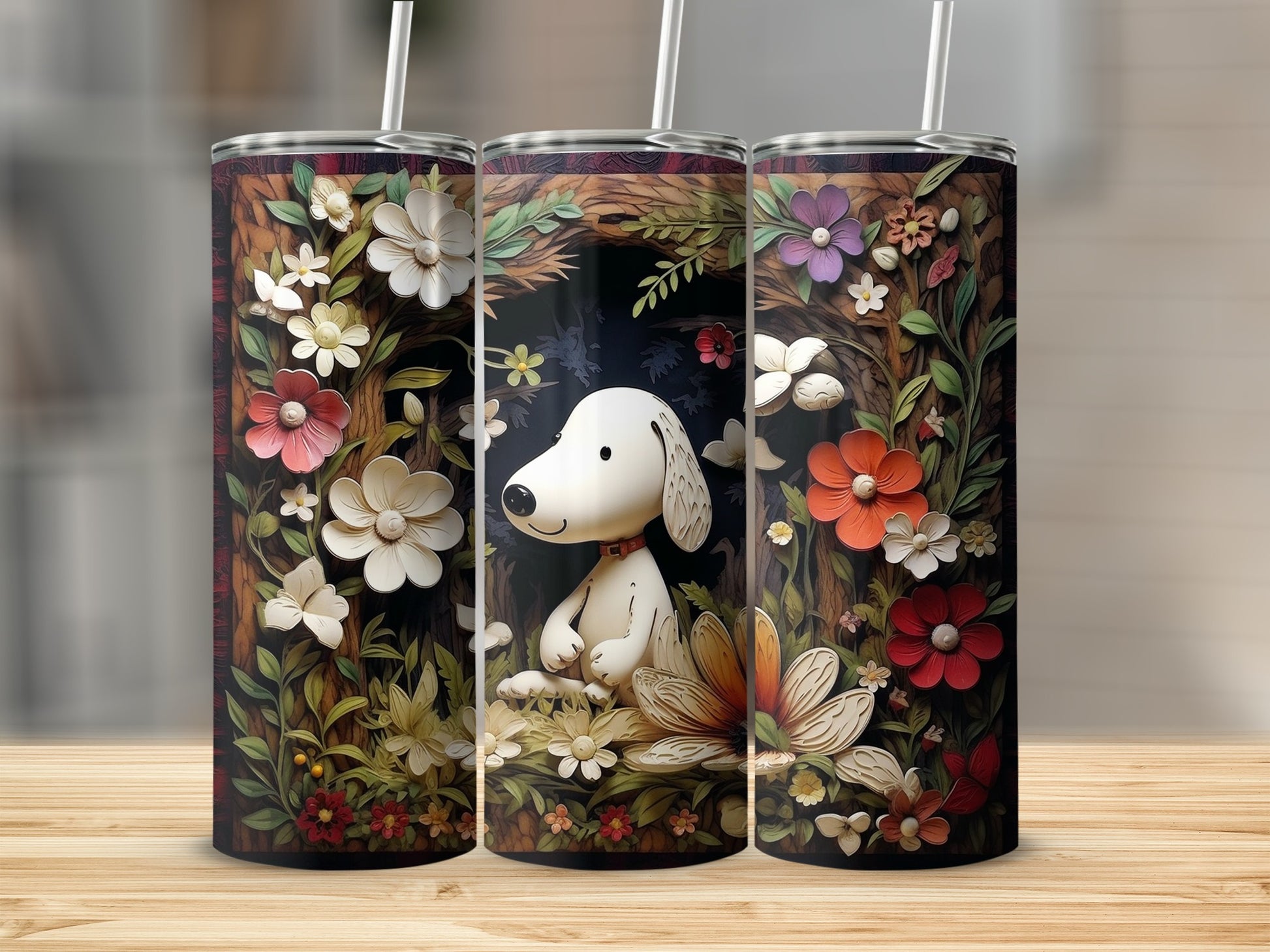 Adorable Dog Surrounded by Blooming Flowers Tumbler