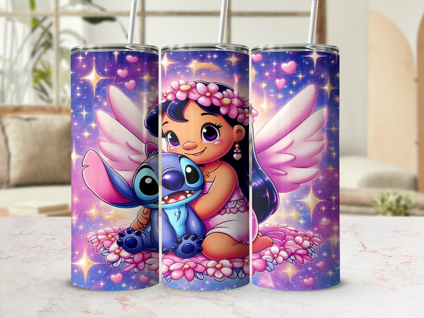 Cute Angelic Girl and Blue Alien Design Tumbler