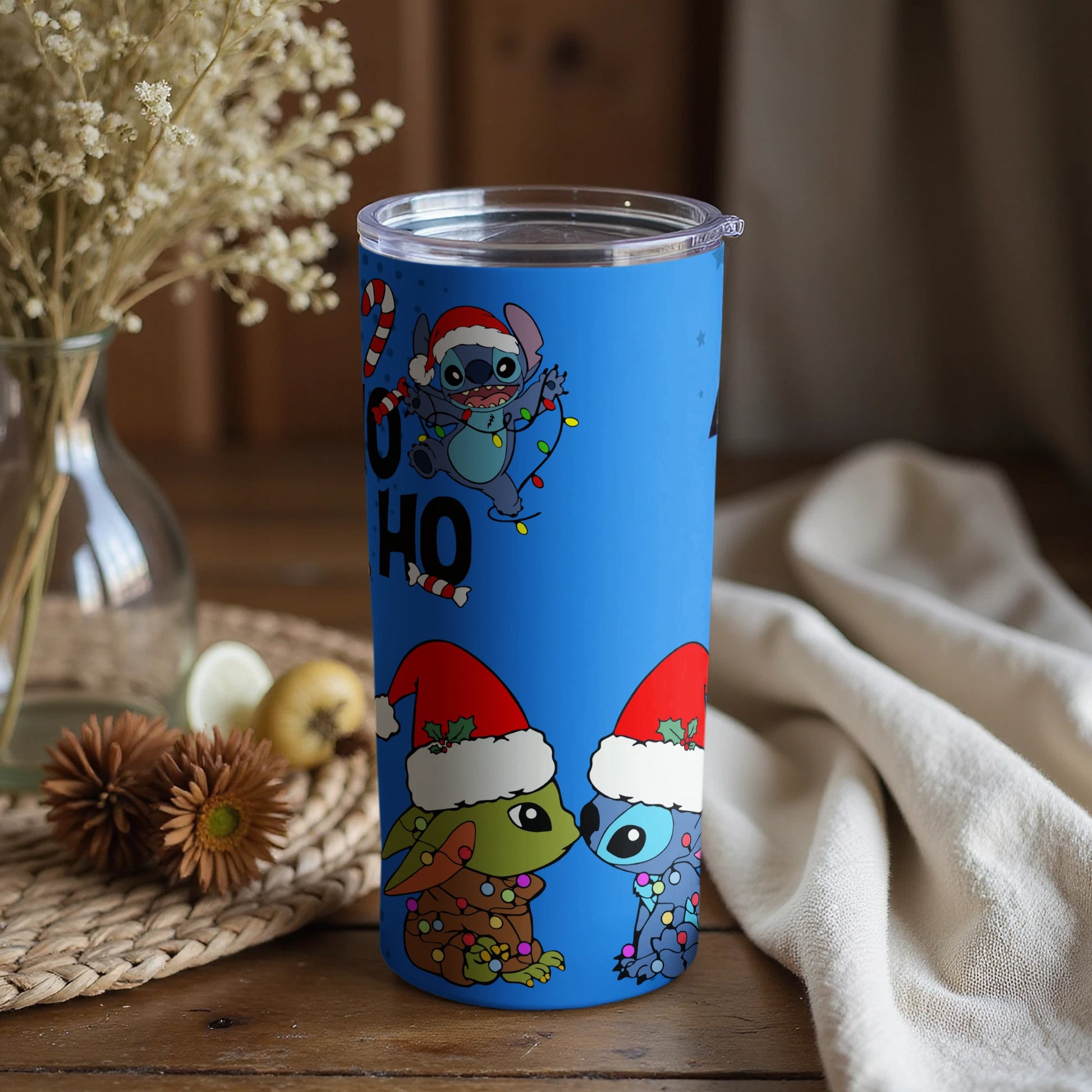 Festive Santa Hat Anime Characters Travel Tumbler