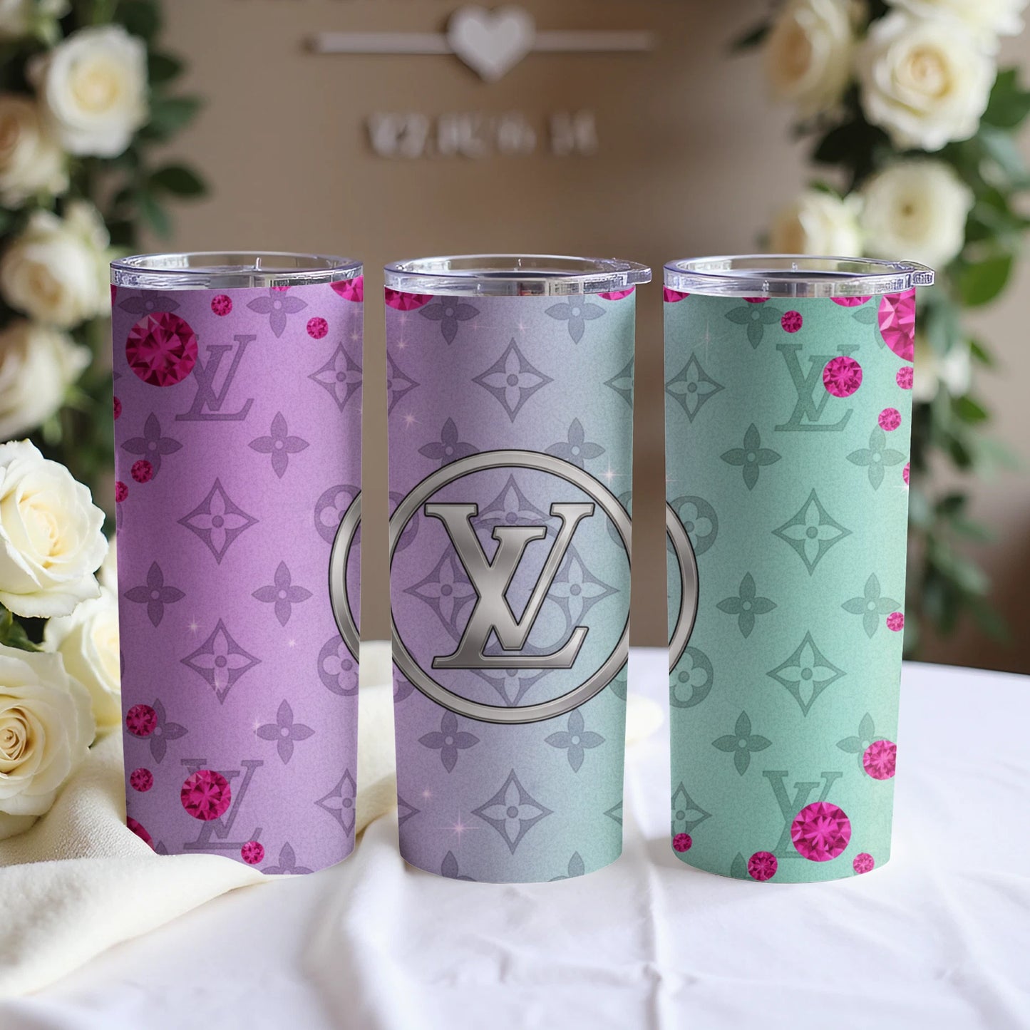 Vibrant Designer Tumbler Cups with Floral Accents