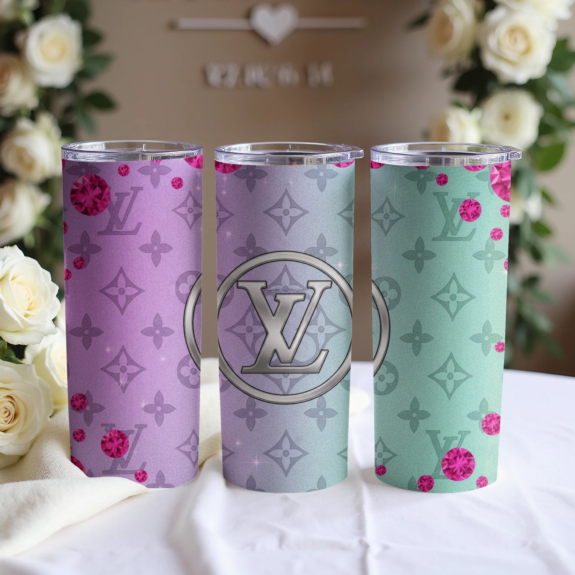 Vibrant Designer Tumbler Cups with Floral Accents
