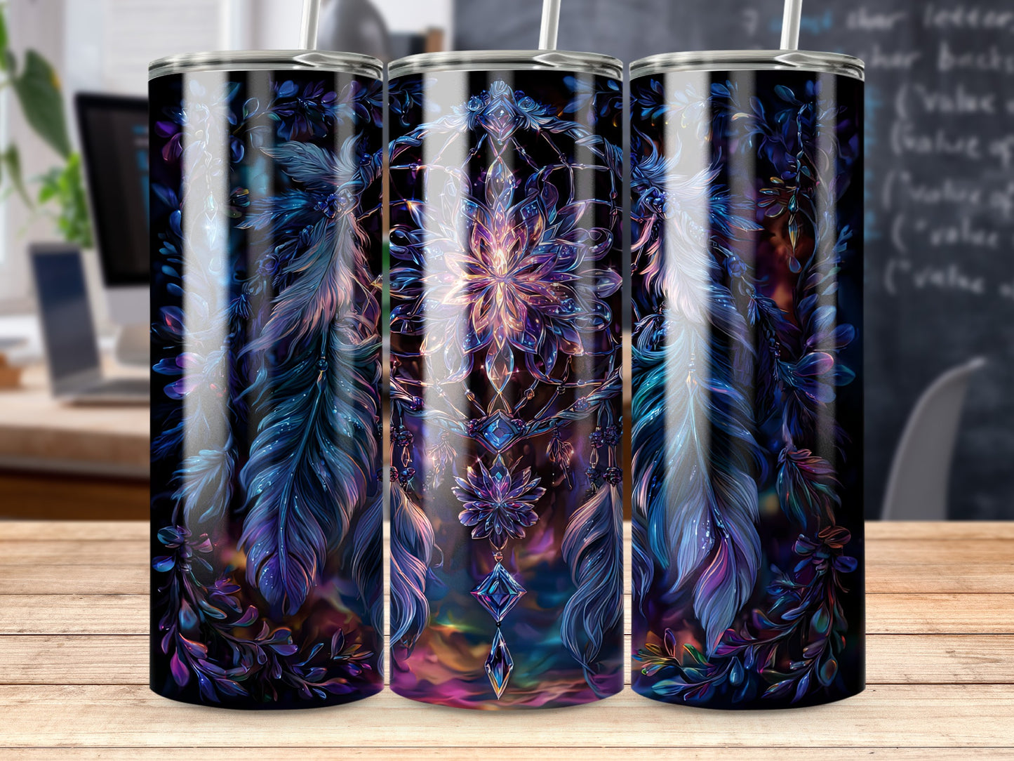 Stunning Tumbler with Dreamcatcher and Feather Design