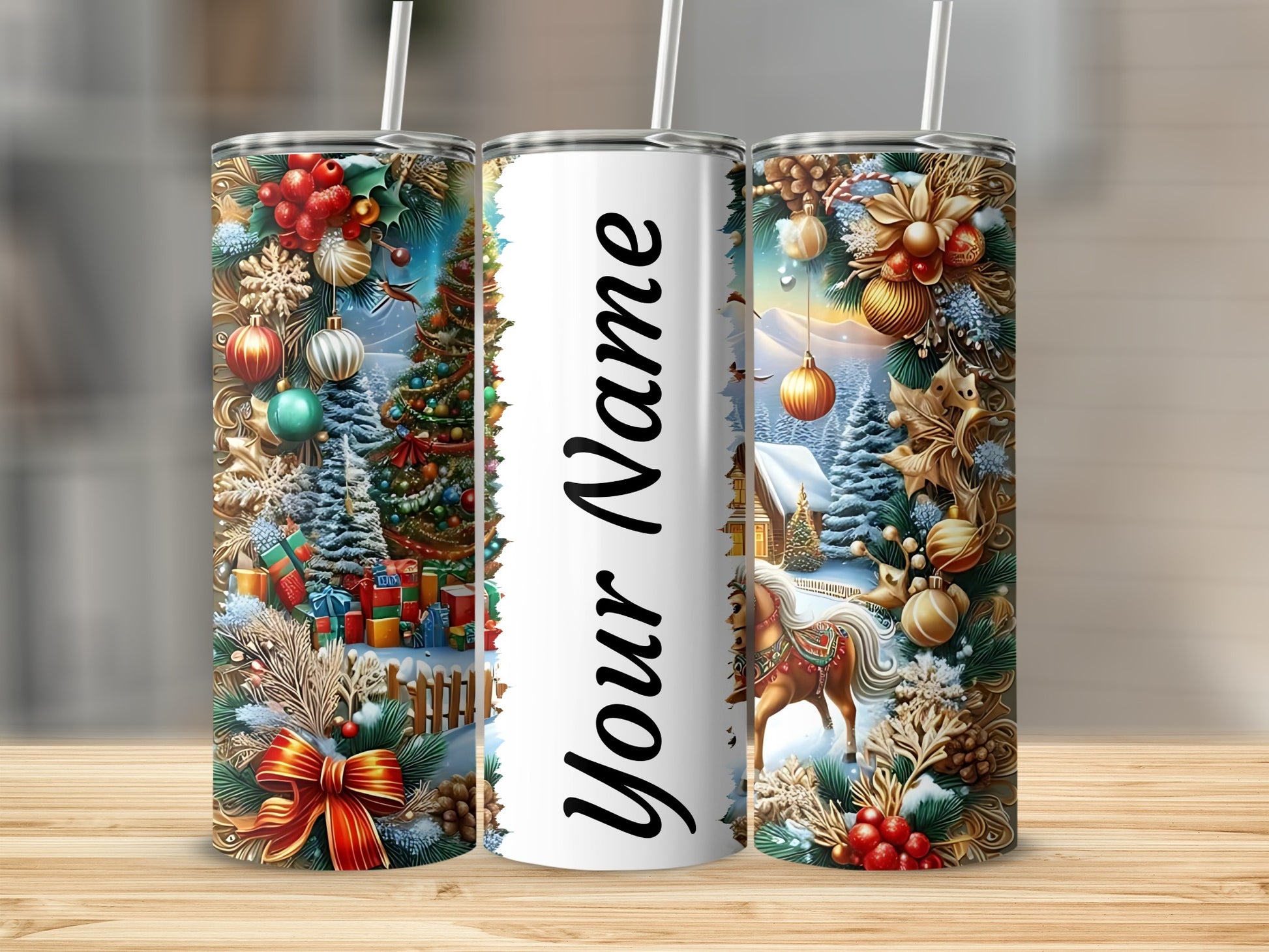 Personalized Christmas Themed Tumbler With Your Name