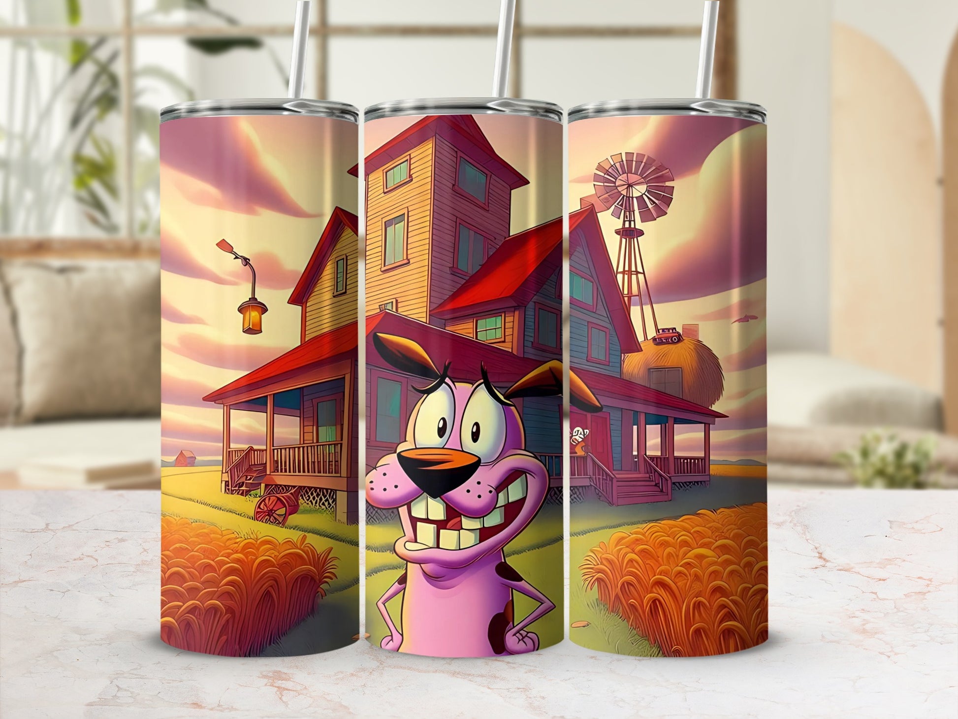 Courage Curly Dog Outdoor Scene Custom Tumbler