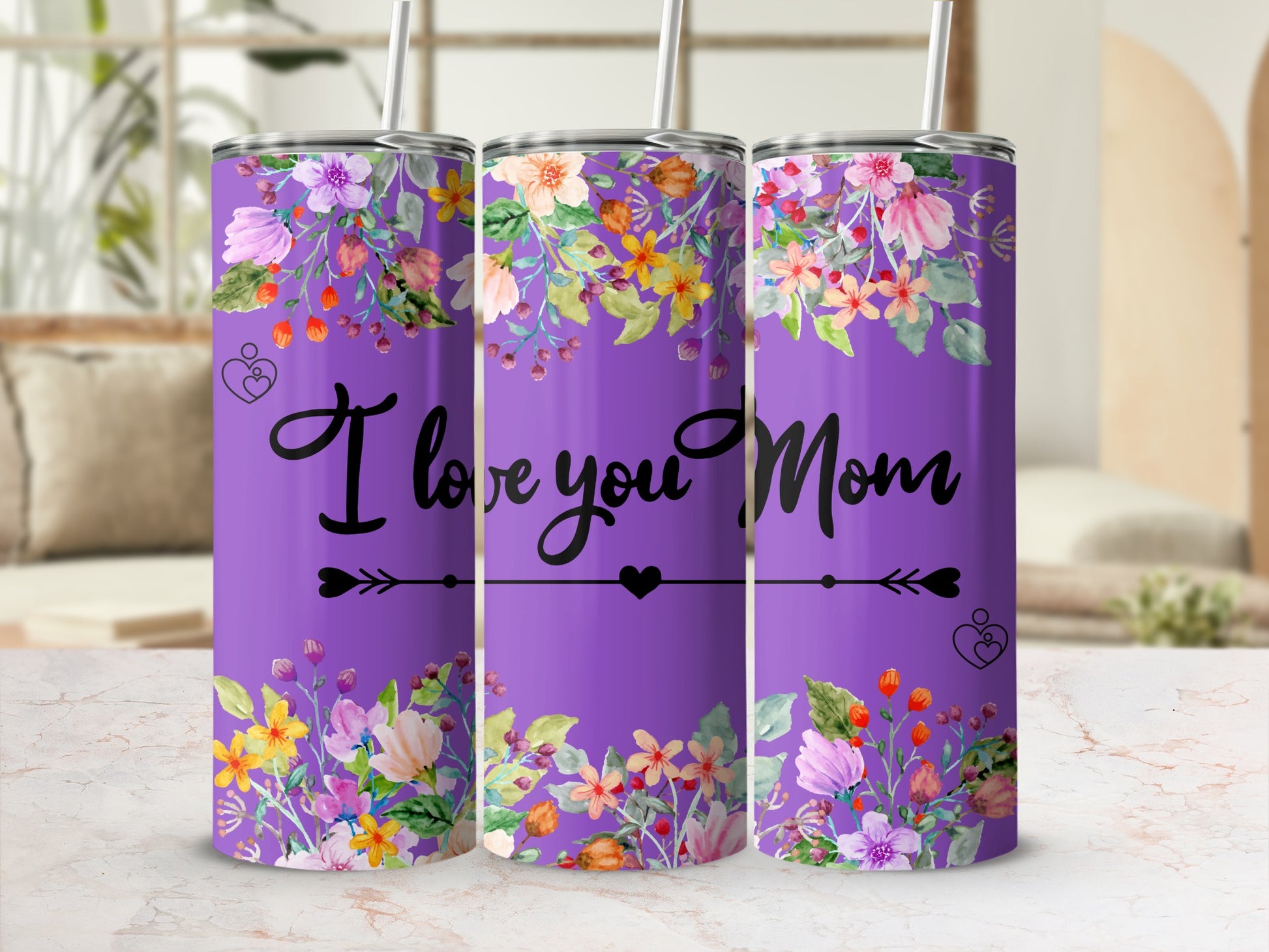 I Love You Mom Floral Design Tumbler