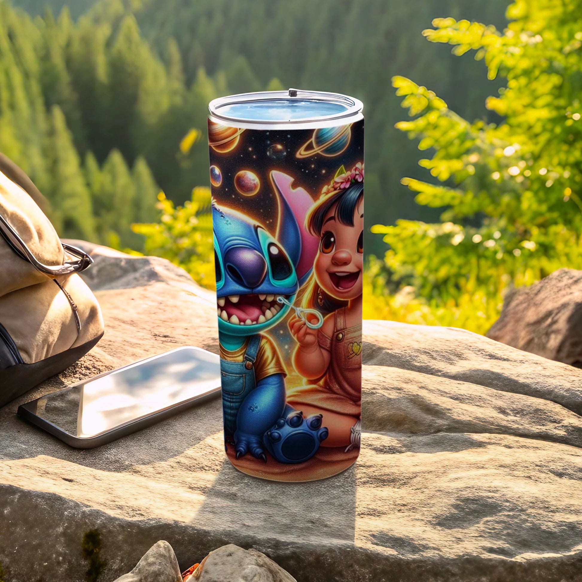 Space Adventure Tumbler with Cute Cartoons Design