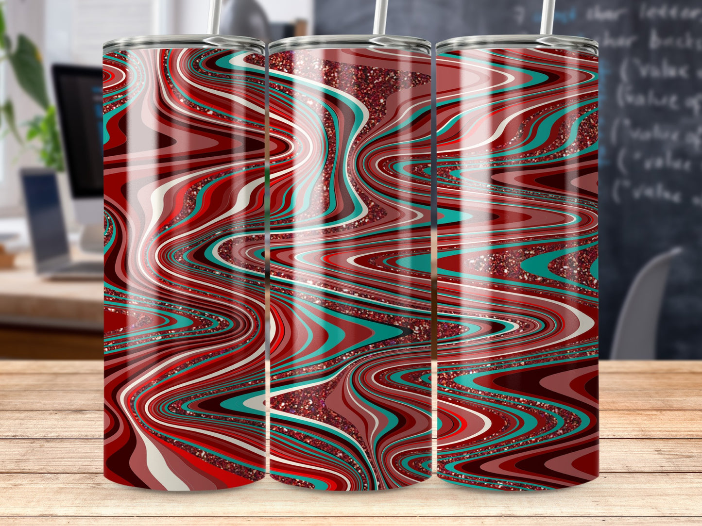 Elegant Wave Artistic Designs Red Teal Color Tumblers