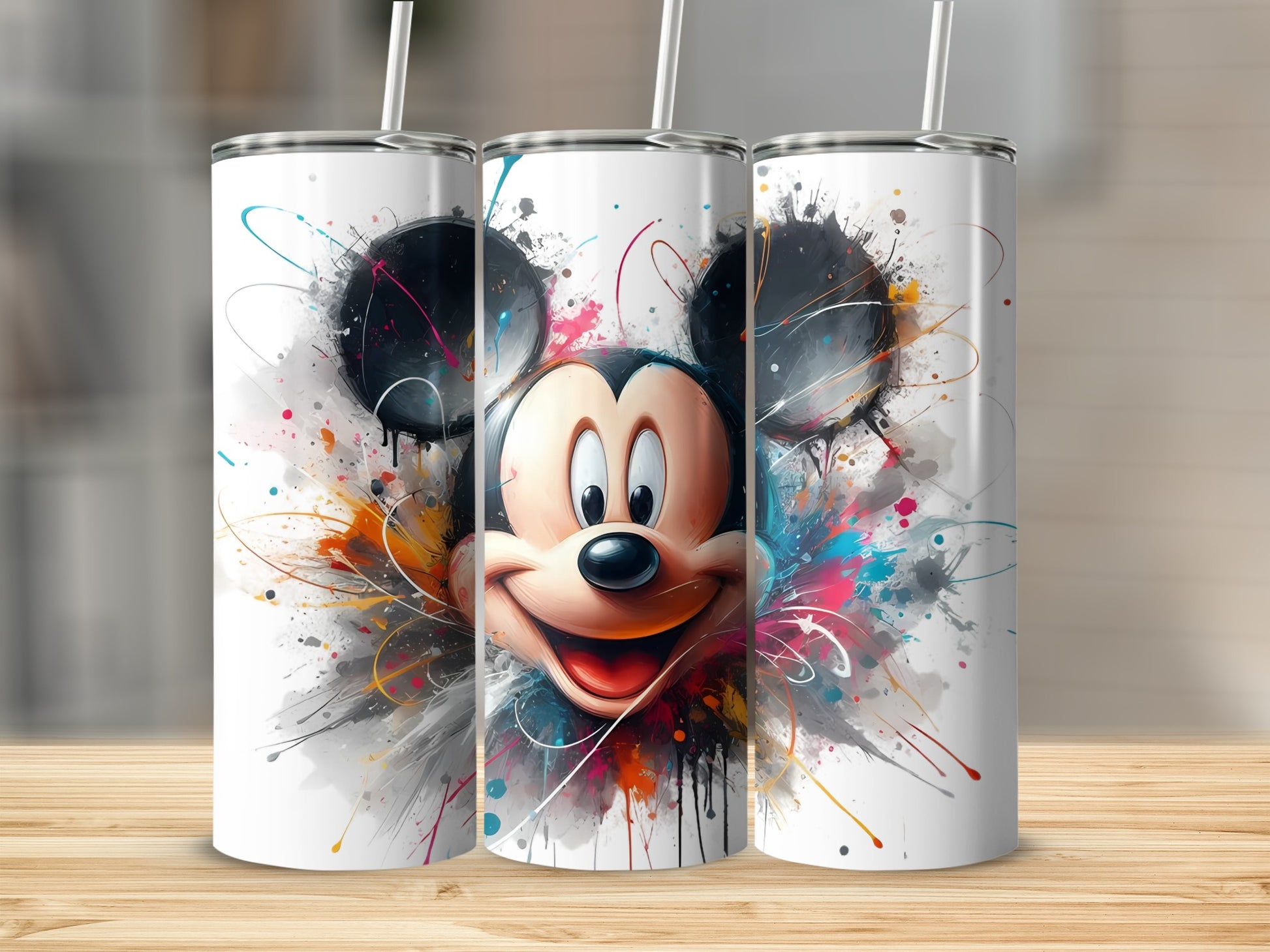 Vibrant Mickey Mouse Splash Design Tumbler Flask
