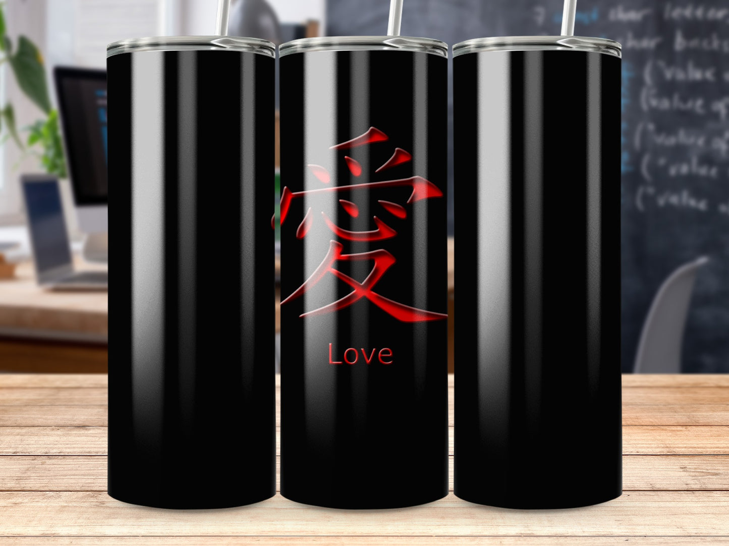 Red Symbol with Love Inscription on Black Tumblers