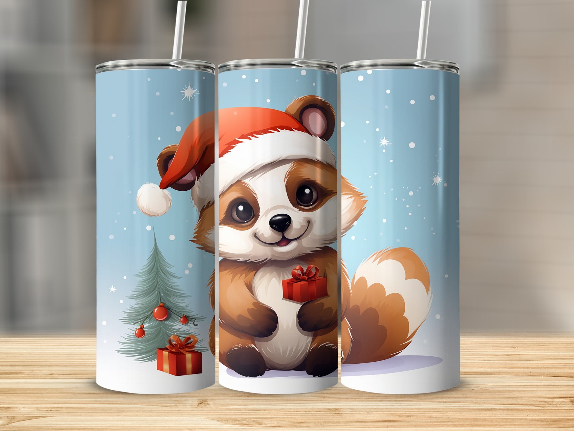 Adorable Christmas Raccoon in Santa Hat Tumbler Product