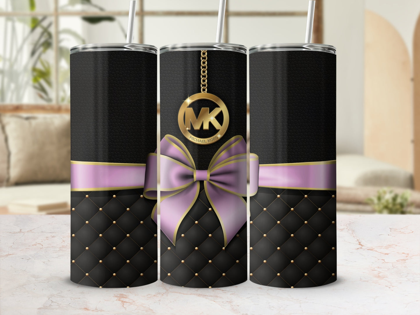 Sleek Black Tumbler with Purple Bow Design