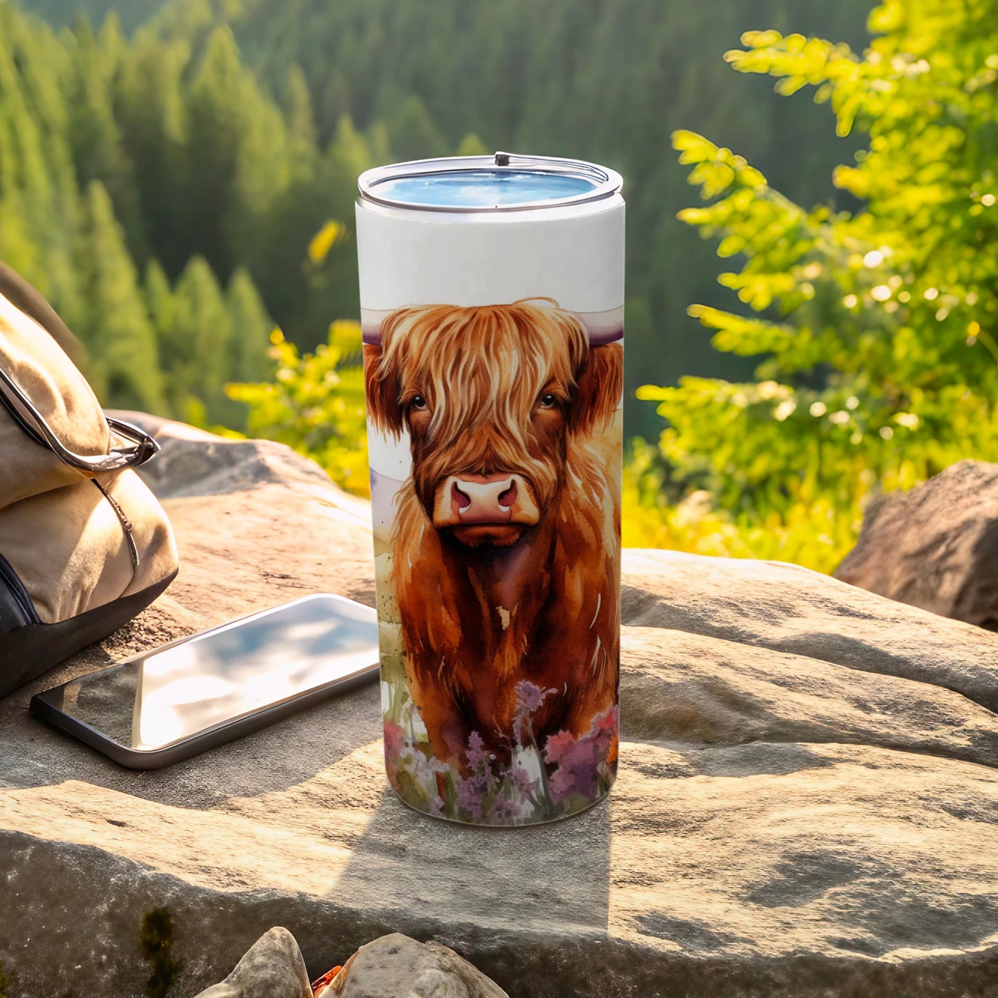 Highland Cow Illustrated Travel Mug with Lid