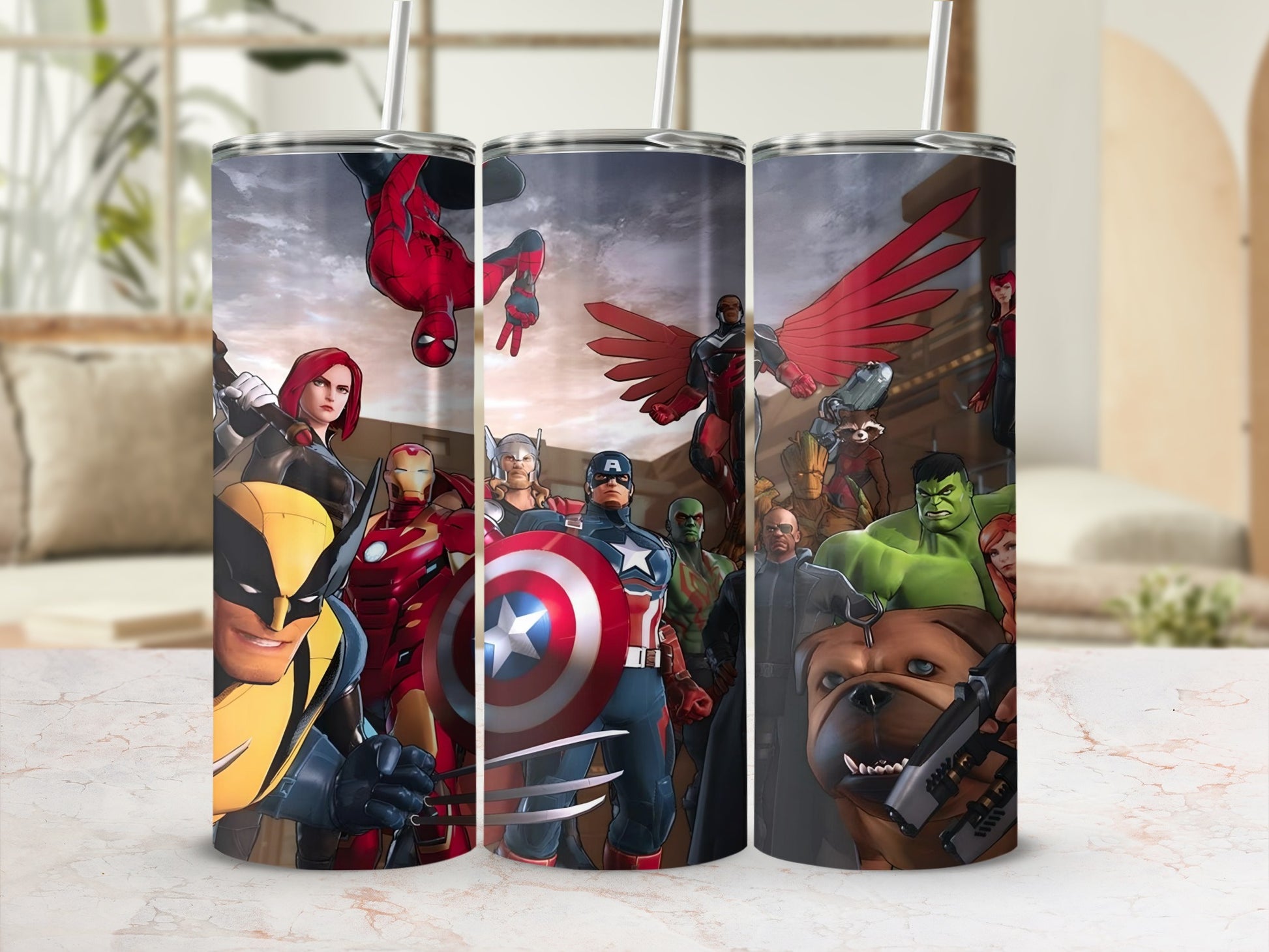 Heroic Avengers Characters Tumbler With Straw