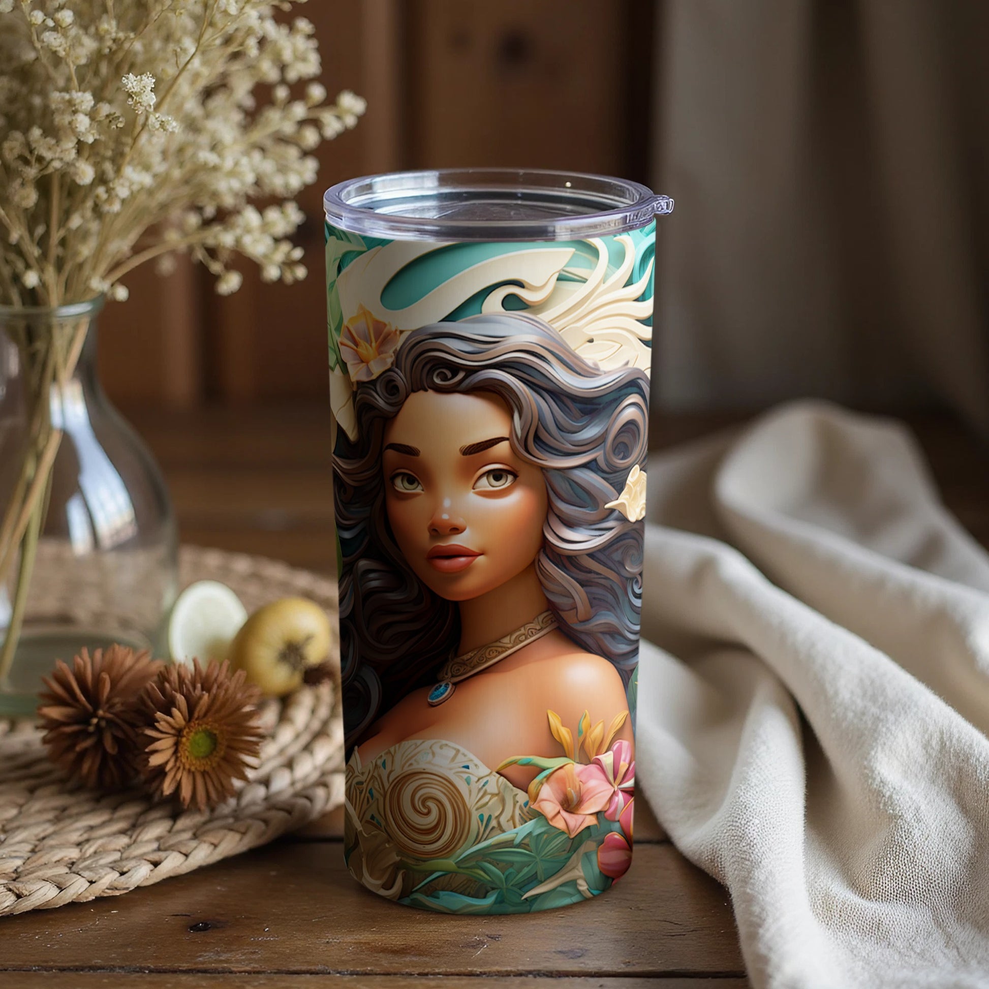 Artistic Design Tumbler with Woman and Flowers