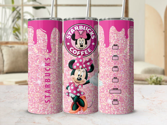 Pink Glitter Minnie Starbucks Design Tumbler with Straw