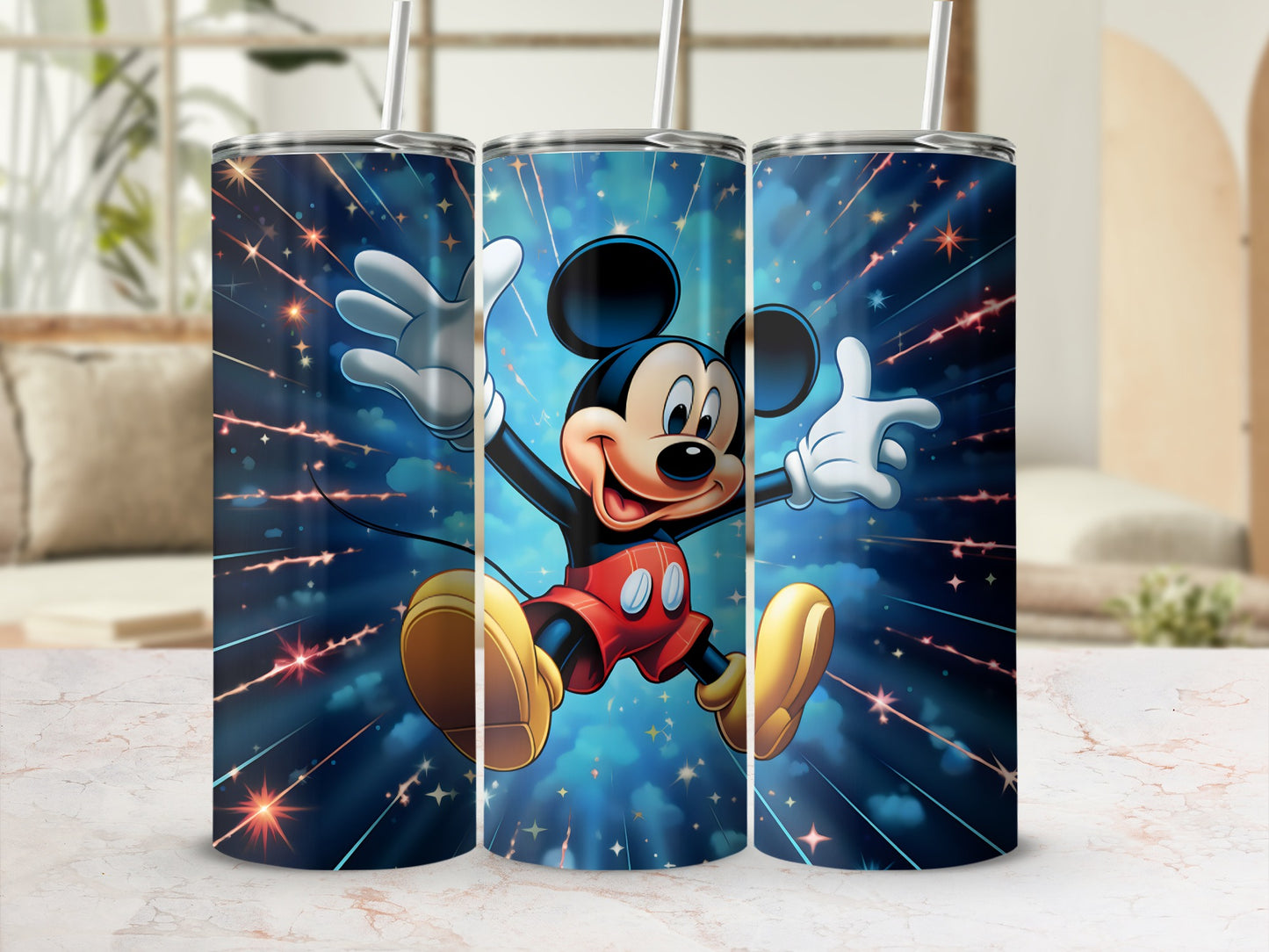 Cheerful Mickey Mouse with Vibrant Stars Tumbler