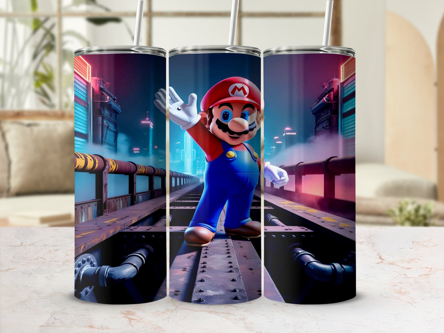 Vibrant Mario Art Print Stainless Steel Tumbler