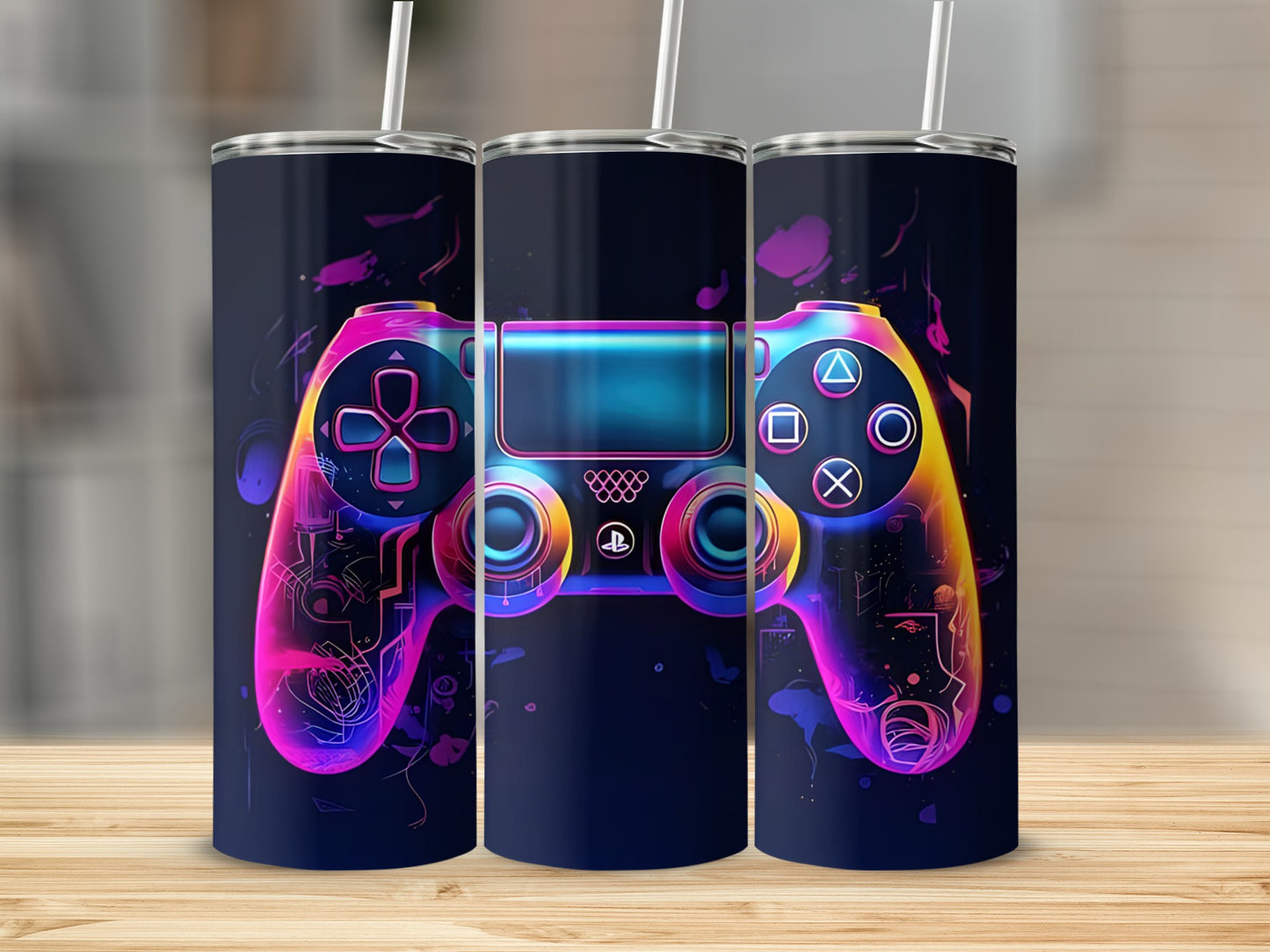 Vibrant Gaming Controller Neon Design Tumbler Cup