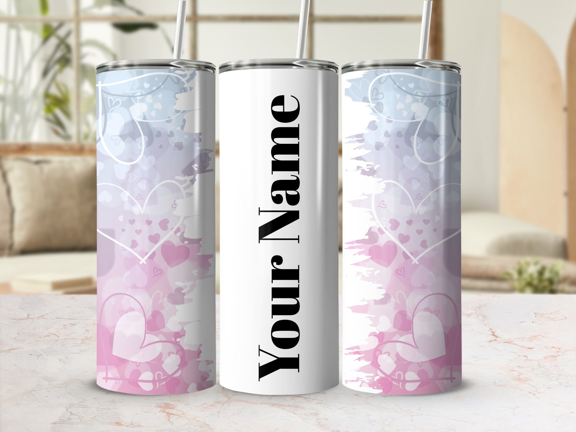 Personalized Heart Design Custom Name Tumbler Product