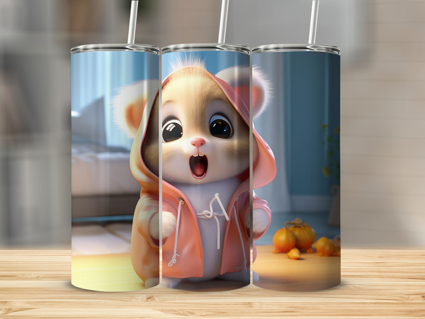 Cute Kawaii Animal with Hoodie Tumbler Design