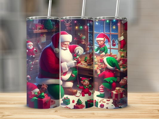 Festive Santa and Elves Christmas Themed Tumbler Product