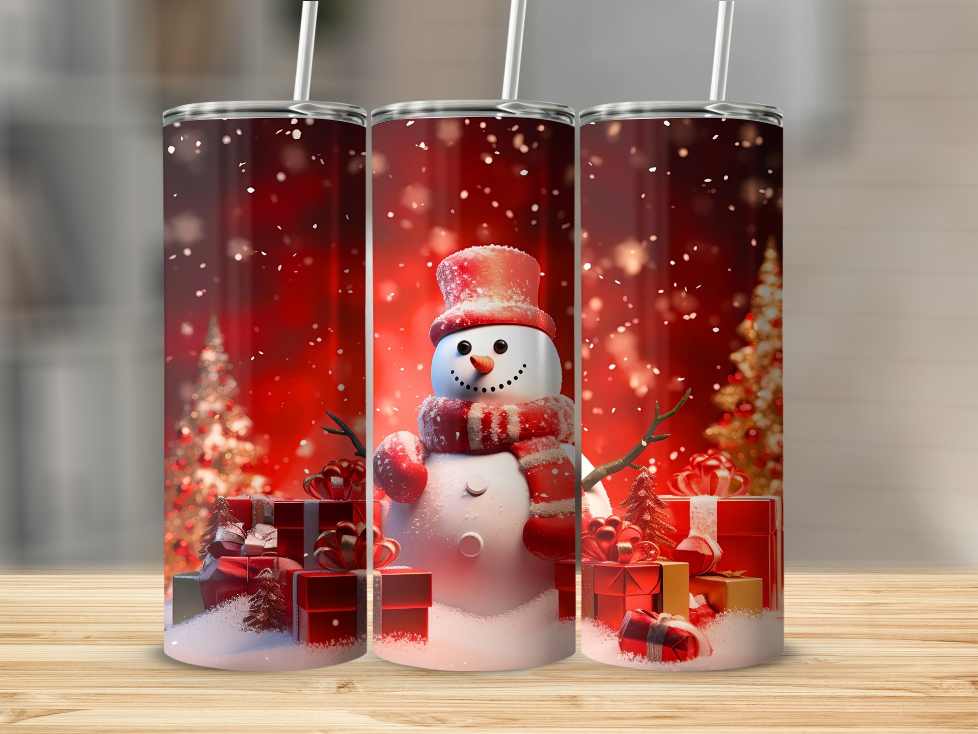 Festive Snowman and Christmas Gifts Travel Tumbler