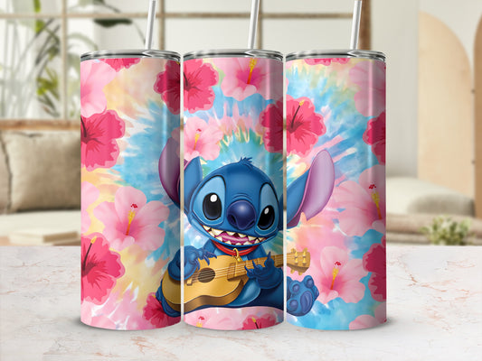 Colorful Floral Cartoon Character Tumbler with Straw