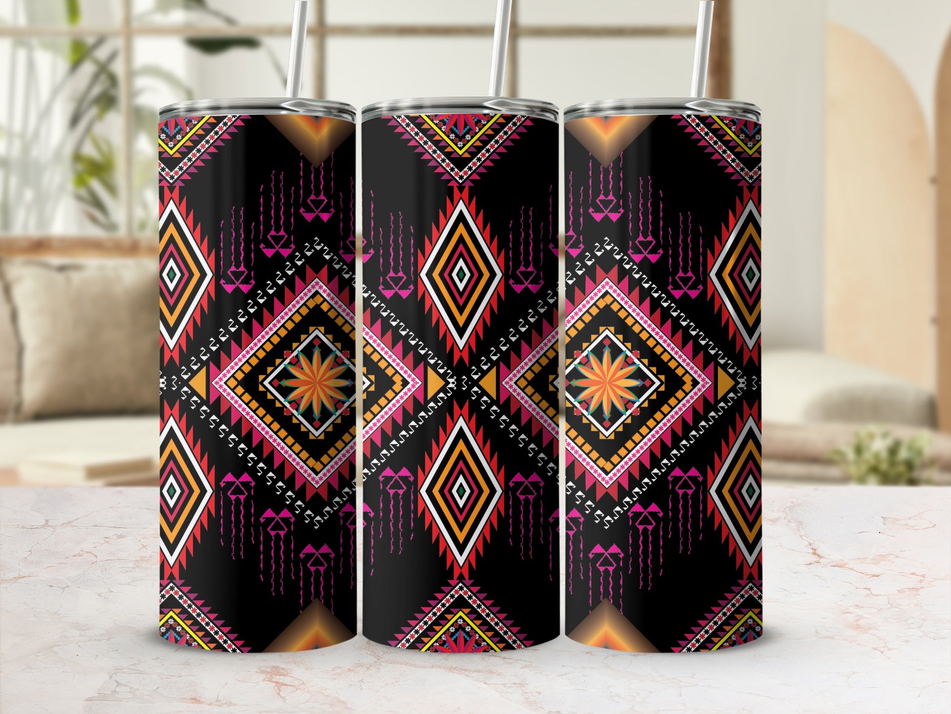 Colorful Geometric Patterned Insulated Tumbler Product