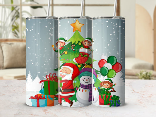 Festive Christmas Santa and Elf Design Tumbler
