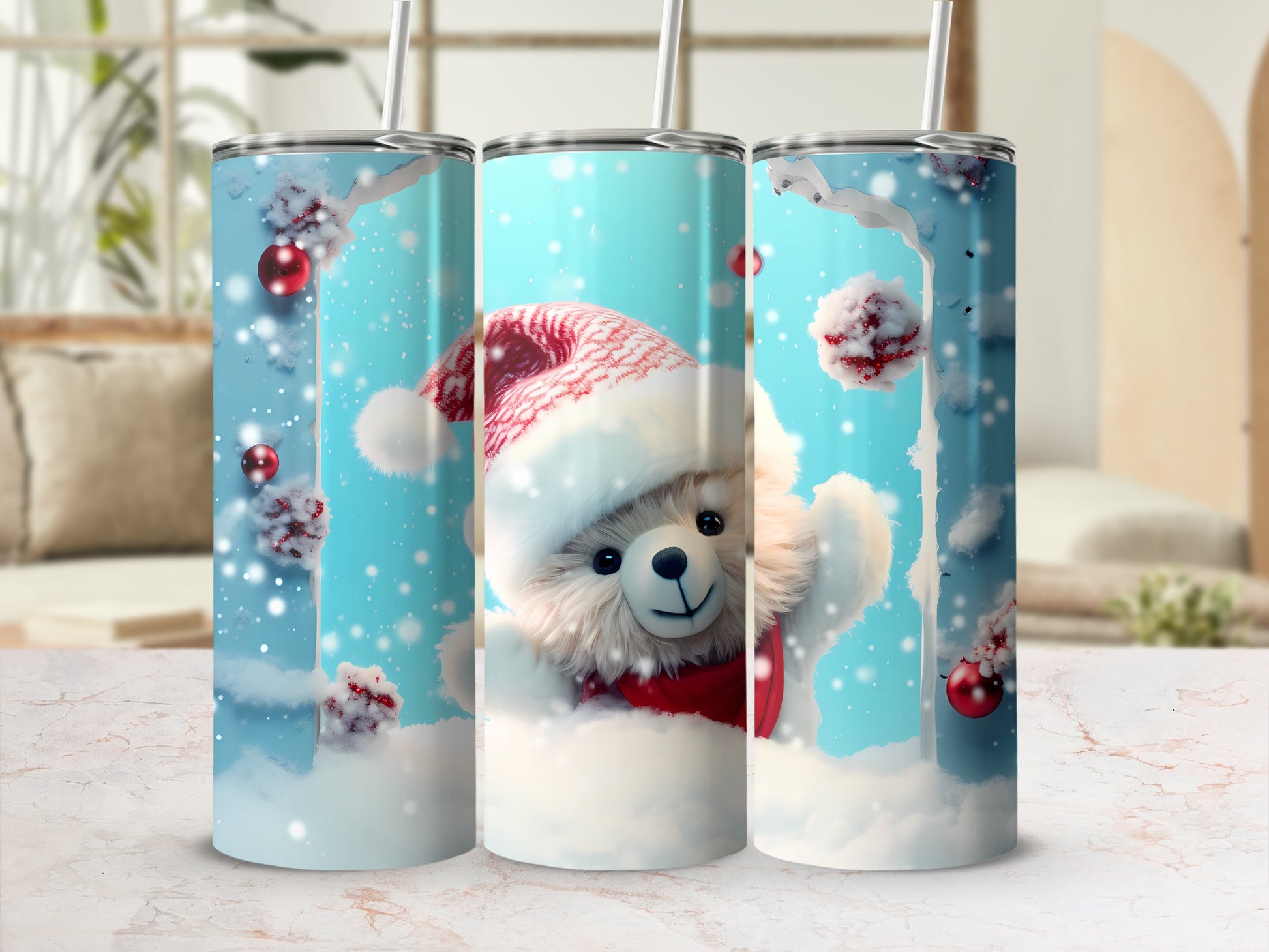 Cute Teddy Bear Santa Hat Snow Winter Holiday product type
Christmas, Holiday, Winter, Xmas, Teddy Bear, Santa Bear, Cute Bear, Fluffy Bear, Snow, Snowflakes, Ornaments, Red Hat, Santa Hat, Blue Background, Festive, Whimsical, Cozy, Cartoon, Gifting, Celebration