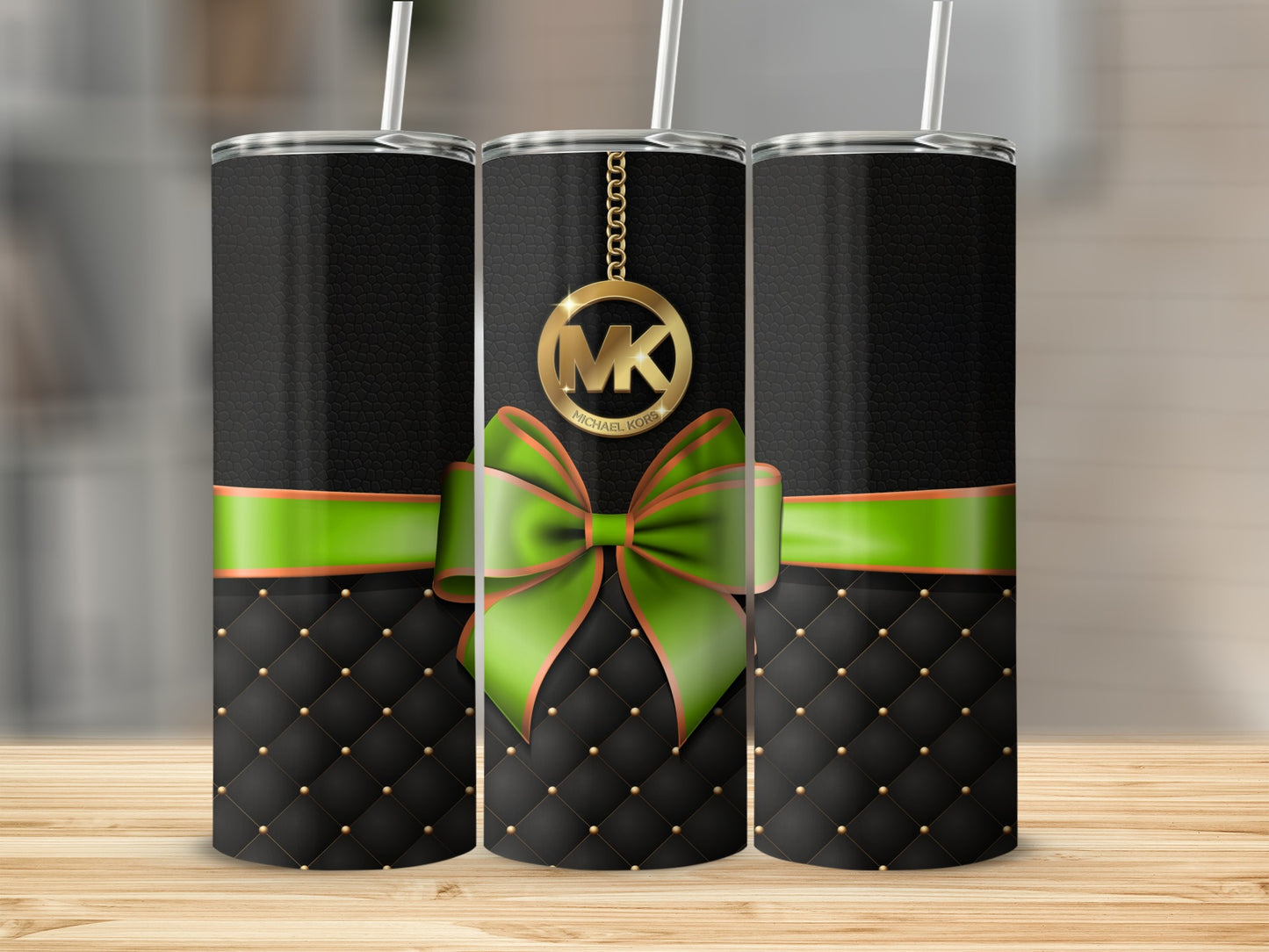 Elegant Black and Green Tumbler with Gold Monogram Design