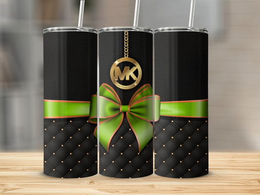 Elegant Black and Green Tumbler with Gold Monogram Design