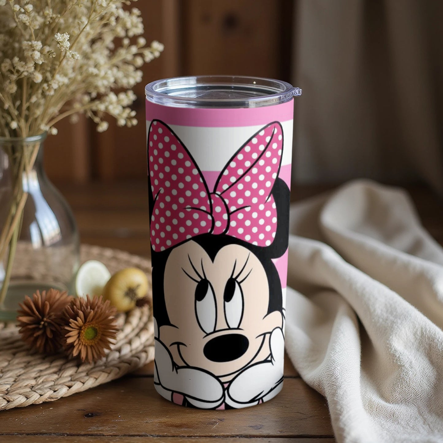 Cute Minnie Pink Polka Dot Bow Insulated Tumbler