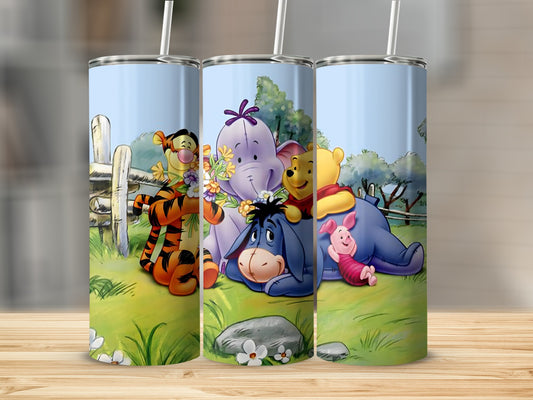Winnie The Pooh Friends Cartoon Characters Group Scene Tumblers