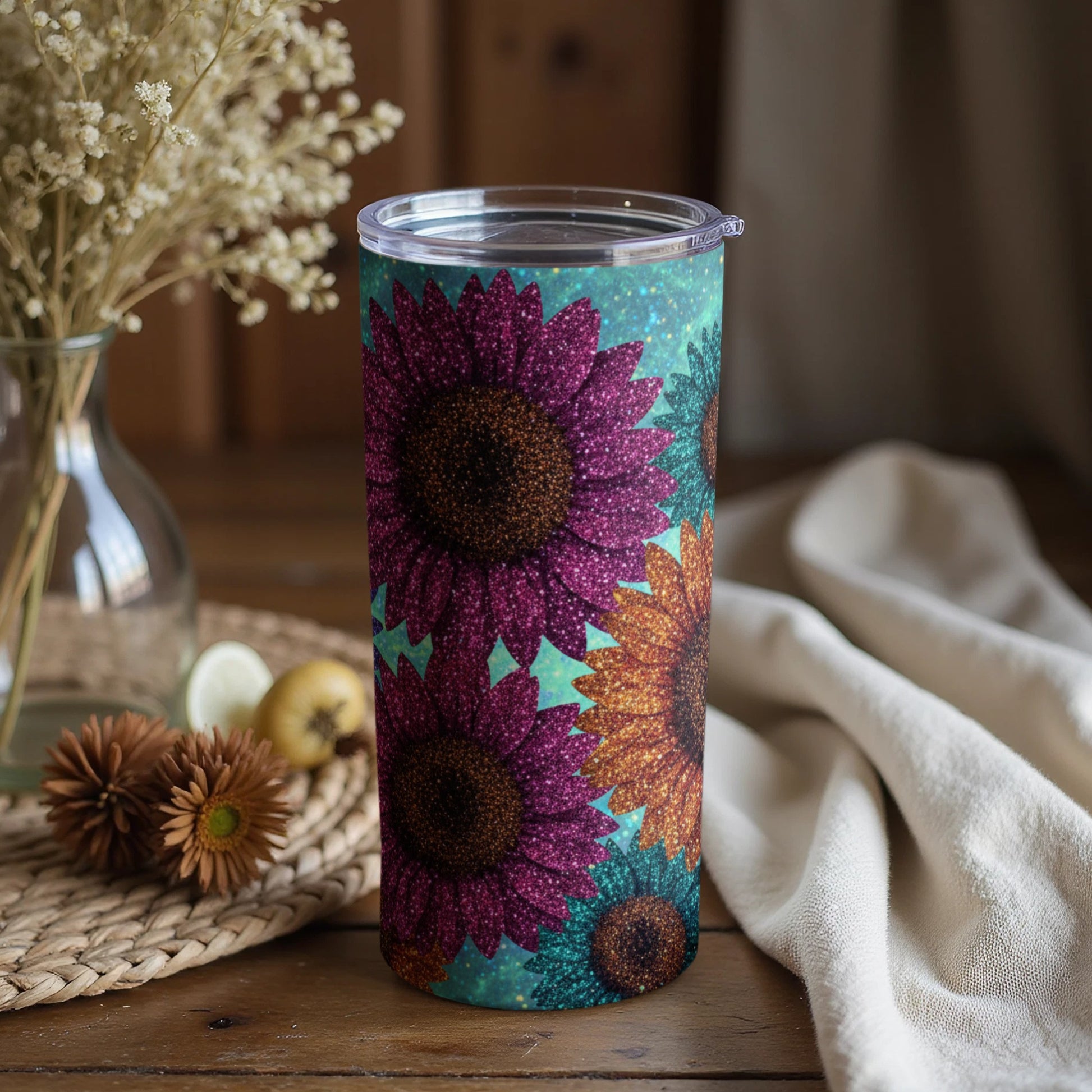 Colorful Sunflower Glitter Tumbler for Everyday Use