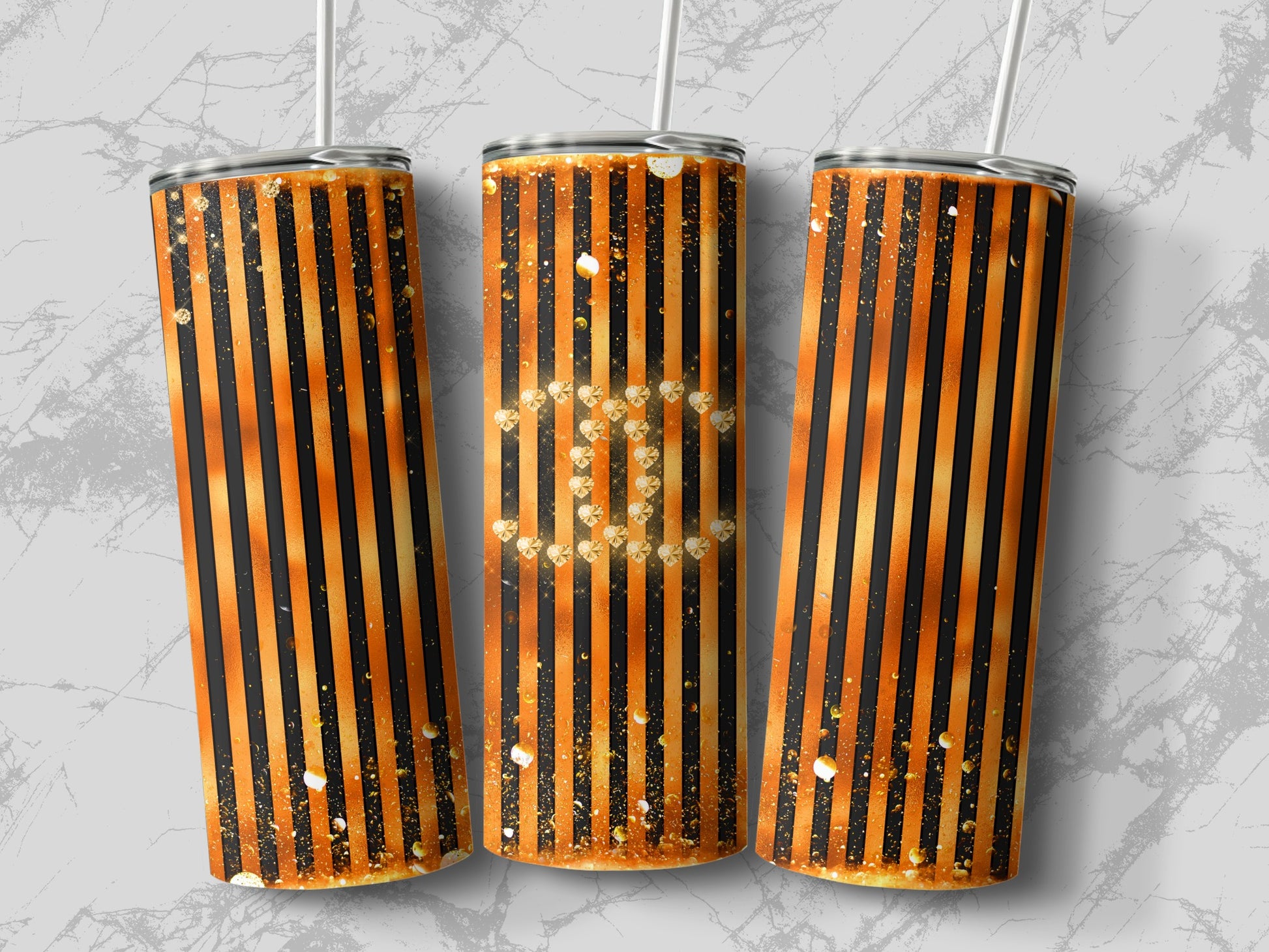 Black and Orange Striped Pattern Tumbler Product